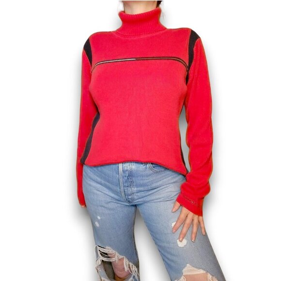 5/$100 SALE - Vintage Tommy Hilfiger Logo Ribbed Y2K Turtleneck - Picture 1 of 12